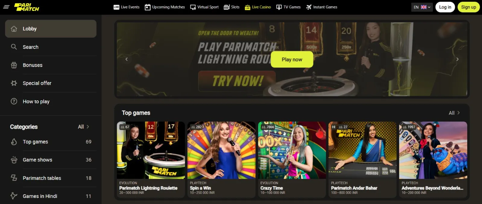 live casino parimatch app